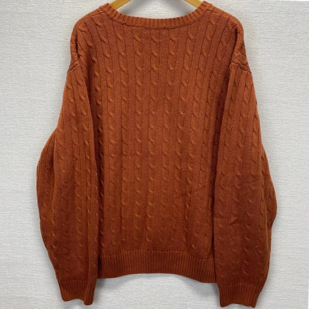Saddlebred Men's XL Orange Cable Knit 100 % Cotton‎ Crewneck Sweater